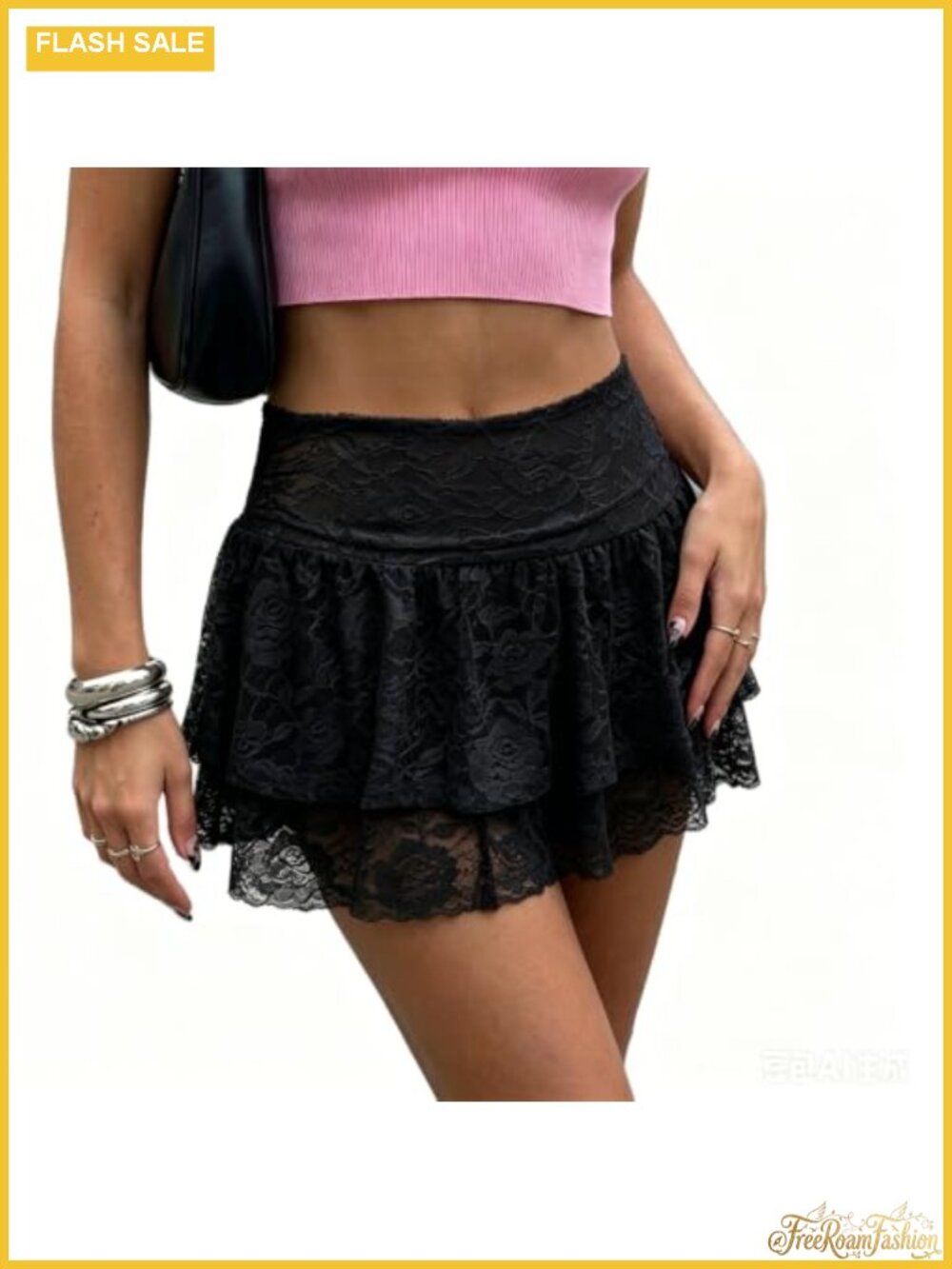 Womens Y2k Lace Mini Skirt Ruffle Layered A-Line Flowy Skorts